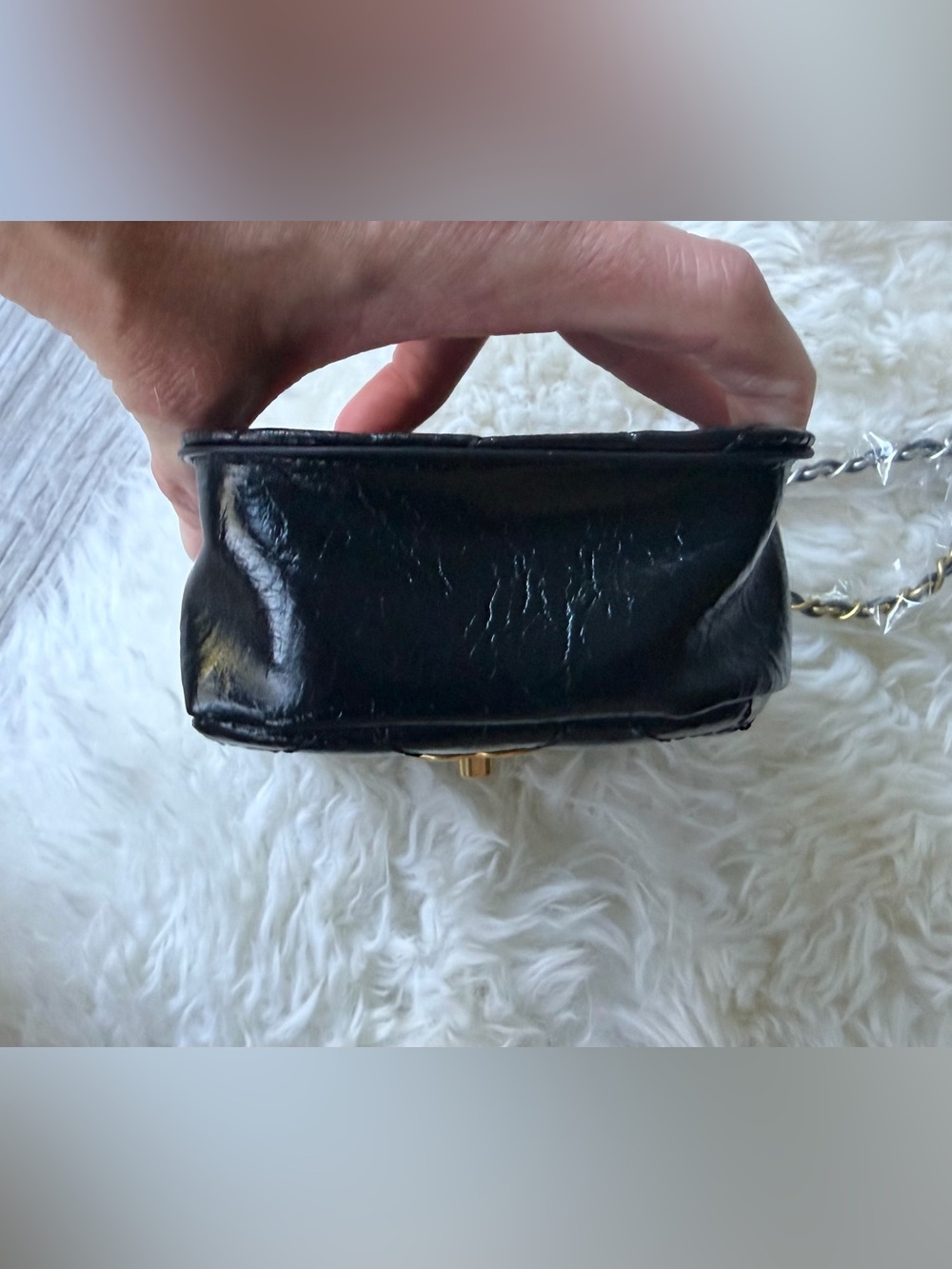 Chanel Makeup Black Aged PU Leather Crossbody Bag w Tweed Coin Purse - Picture 6 of 16